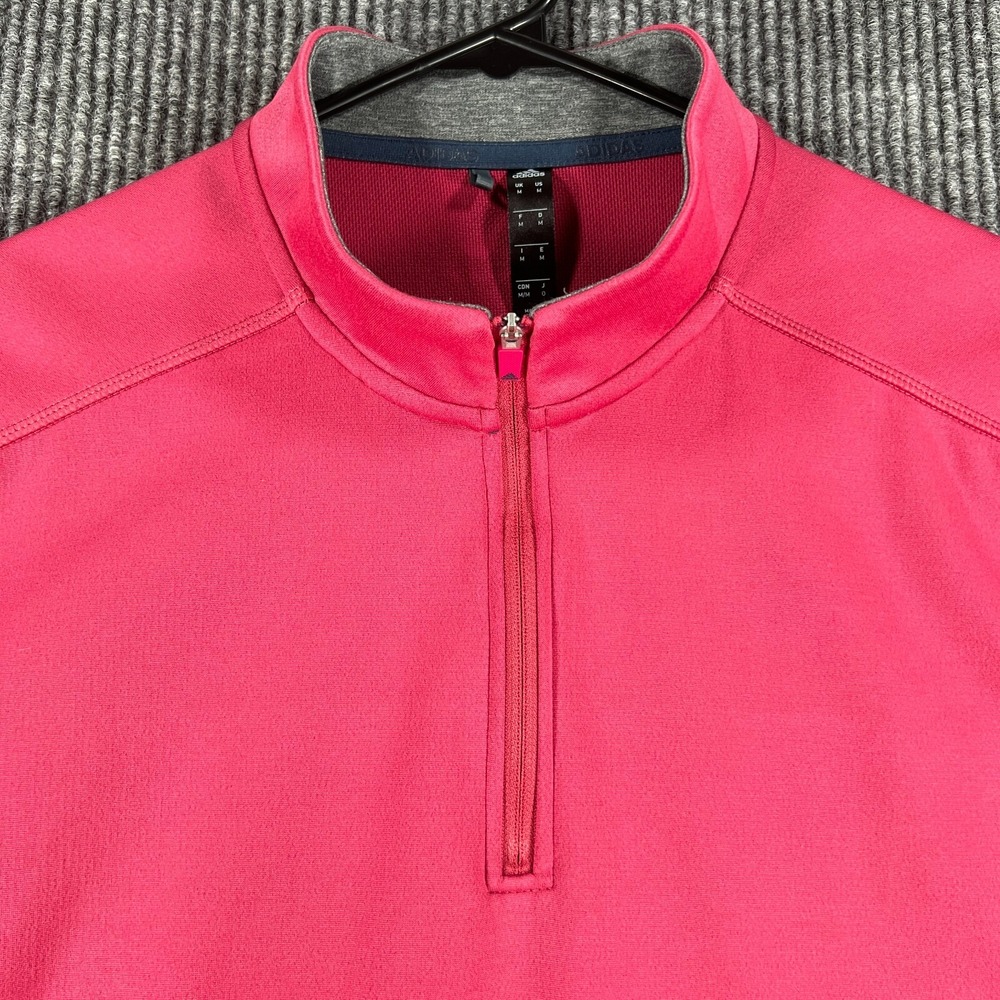 Adidas Mens Pullover Medium Red Long Sleeve 1/4 Zip Mock Neck Shirt Sharp